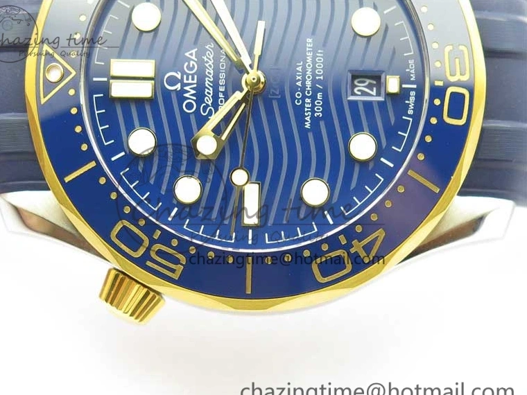 0321 Refined 2018 Seamaster Diver 300M SS YG VSF 1:1 Best Edition YG Bezel Blue Dial on Blue Rubber Strap A 7898